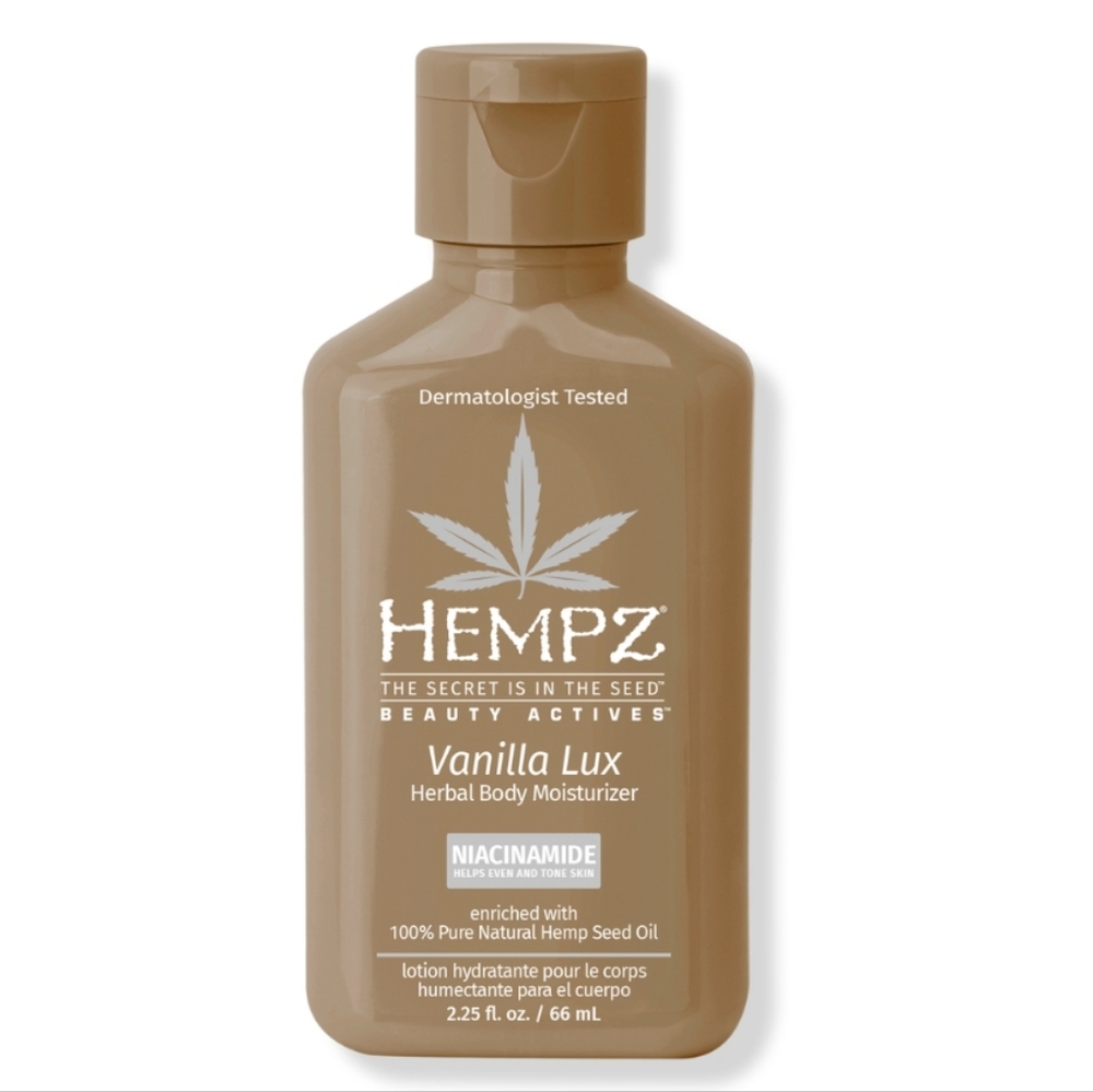 HEMPZ VANILLA LUX HERBAL BODY MOISTURIZER WITH NIACINAMIDE.